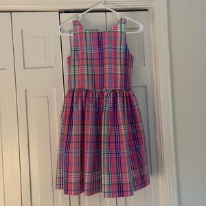 Ralph Lauren girls pink plaid dress, button-up back